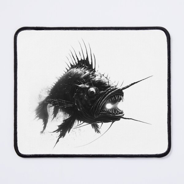 Item preview, Deep Sea Anglerfish – Horror Black and White Underwater Illustration designed and sold by inkoutninja.