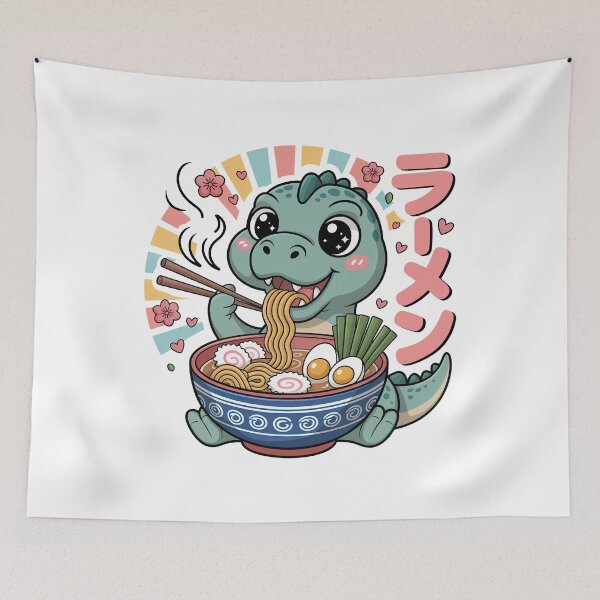 Item preview, Cartoon Dinosaur, Cartoon Dinosaur Eating Ramen designed and sold by graphic-genie.