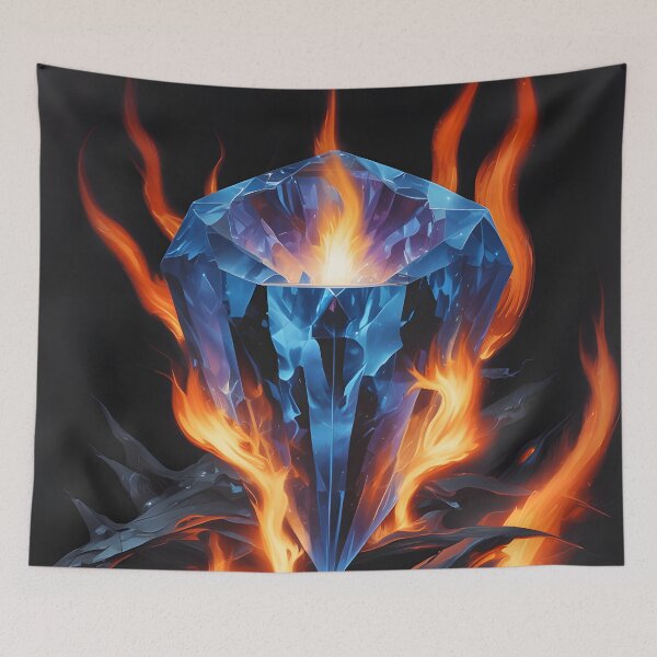 Item preview, Fire flames over a blue color gemstone on black background designed and sold by simeonred.