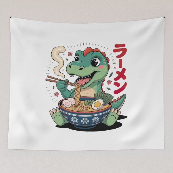 Item preview, Cartoon Dinosaur, Cartoon Dinosaur Eating Ramen designed and sold by graphic-genie.