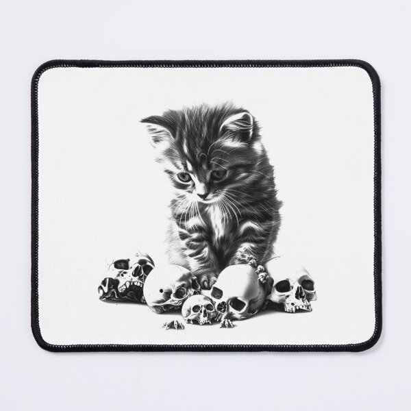Item preview, Cute Kitten With Skulls – Spooky Goth Cat Black and White Art designed and sold by inkoutninja.