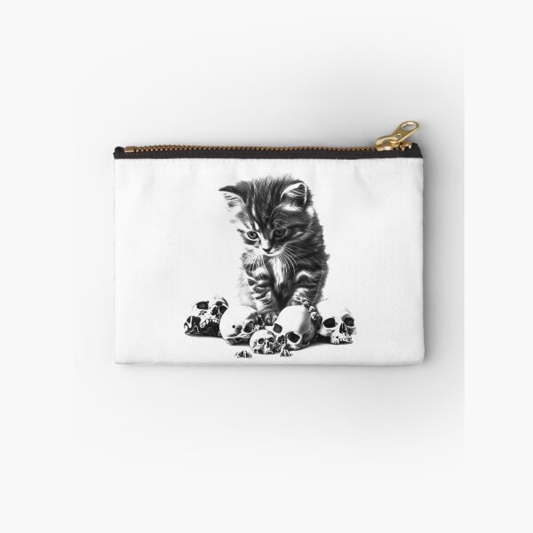 Item preview, Cute Kitten With Skulls – Spooky Goth Cat Black and White Art designed and sold by inkoutninja.