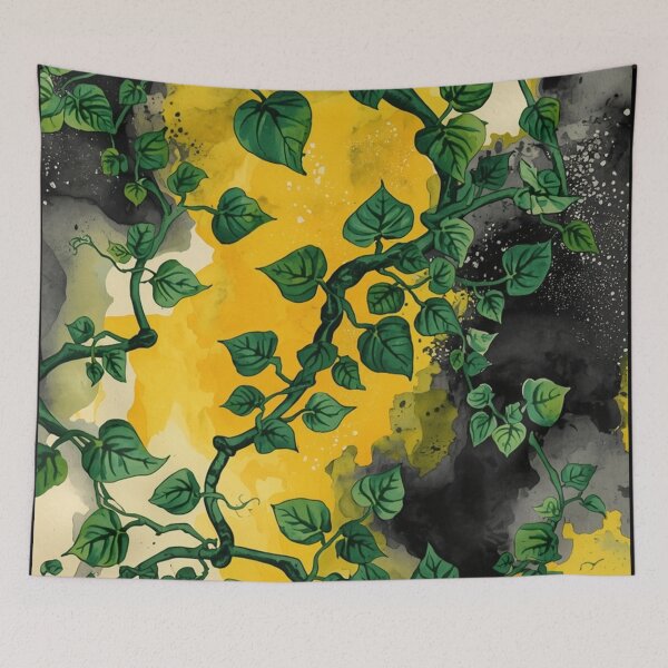 Item preview, Emerald Ivy Vines on Abstract Yellow Watercolor Splash designed and sold by optimusprime39.
