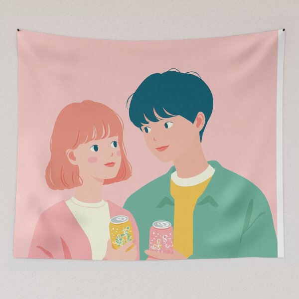 Item preview,  Cute Asian Couple Illustration Soft Pastel Romantic Aesthetic designed and sold by BobaBunny76.