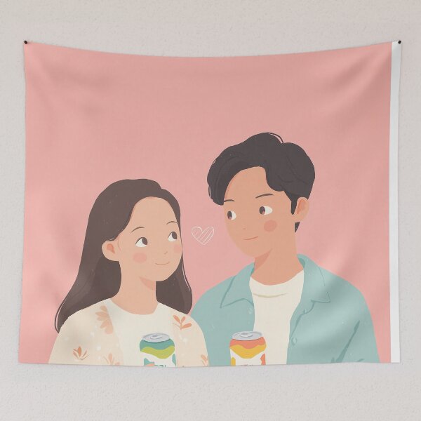 Item preview,   Cute Asian Couple Illustration Soft Pastel Romantic Aesthetic designed and sold by BobaBunny76.