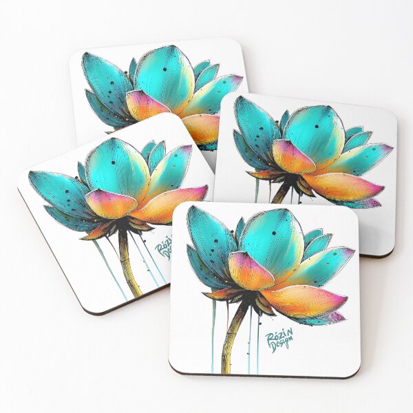 Item preview, Neon Lotus Flower Line Art – Turquoise Sunset designed and sold by Rozin-Design.