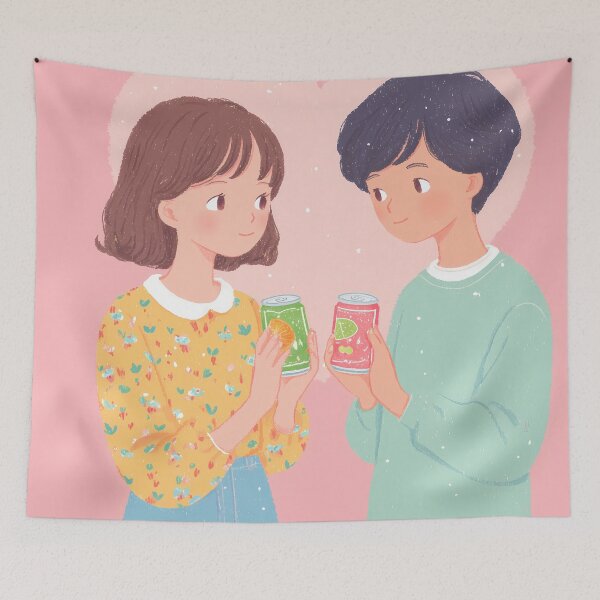 Item preview,  Cute Asian Couple Illustration Soft Pastel Romantic Aesthetic designed and sold by BobaBunny76.