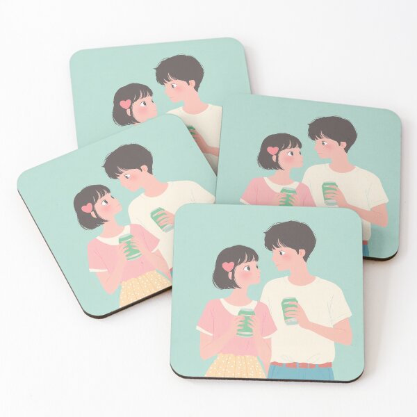 Item preview, Cute Asian Couple Illustration Soft Pastel Romantic Aesthetic designed and sold by BobaBunny76.