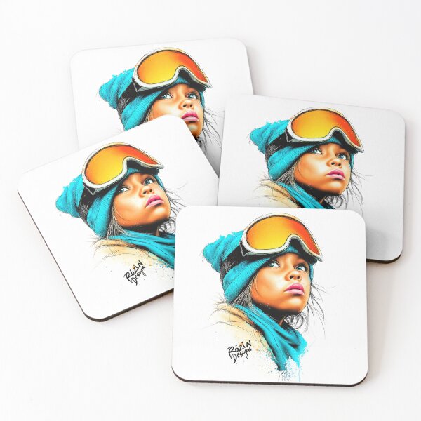 Item preview, Snowboard Girl Portrait – Turquoise Orange Color Splash designed and sold by Rozin-Design.