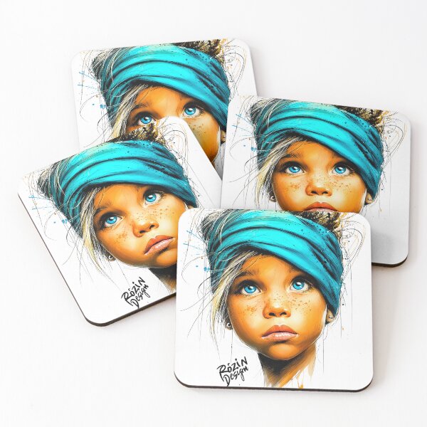 Item preview, Freckled Girl Portrait – Turquoise Headwrap Color Splash designed and sold by Rozin-Design.
