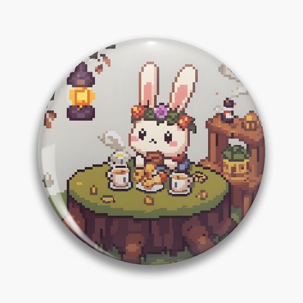 Item preview, Chibi Bunny Tea Party - Cozy Pixel Art Print designed and sold by ThePixelArchive.