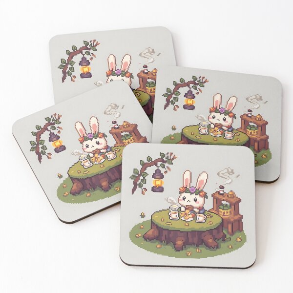 Item preview, Chibi Bunny Tea Party - Cozy Pixel Art Print designed and sold by ThePixelArchive.