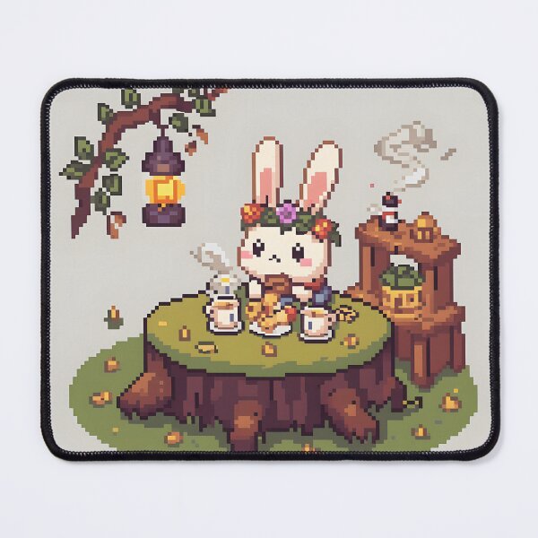 Item preview, Chibi Bunny Tea Party - Cozy Pixel Art Print designed and sold by ThePixelArchive.