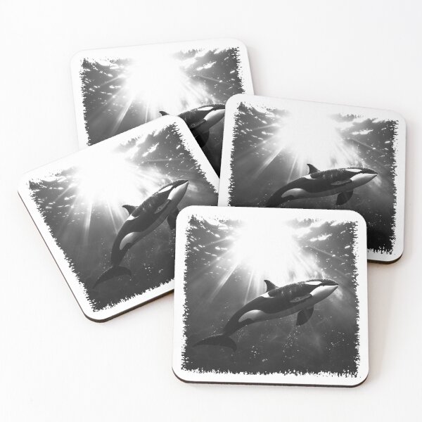 Item preview, Orca in Sunbeams – Black and White Killer Whale Ocean Photography designed and sold by inkoutninja.