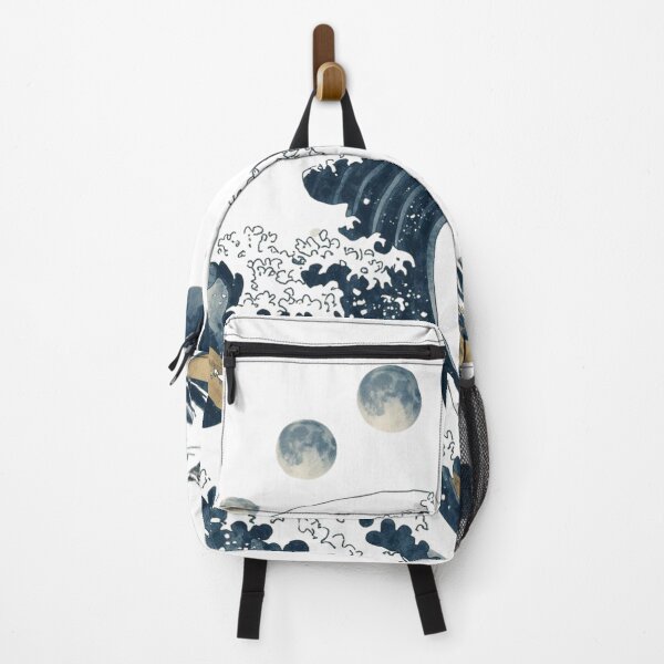Item preview, Moon Over the Great Wave: Japanese wave art + moon phases + indigo ink designed and sold by catcurio.