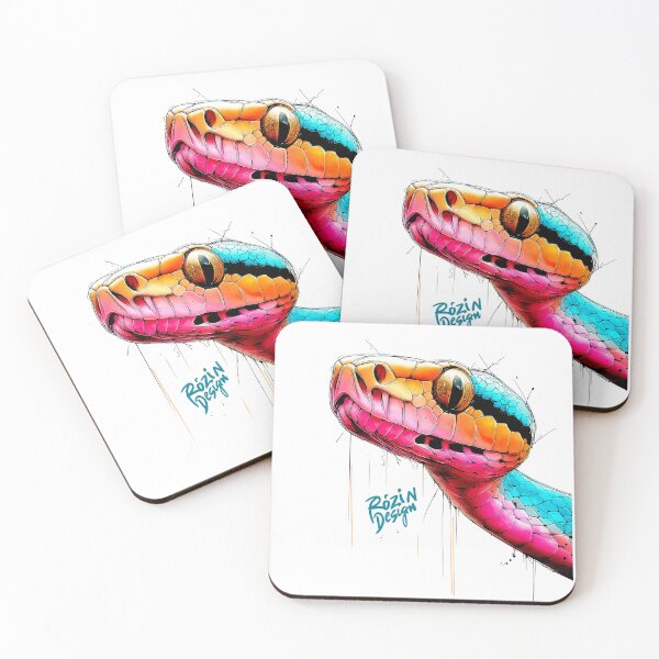 Item preview, Neon Snake Portrait – Turquoise Pink Color Splash Line Art designed and sold by Rozin-Design.