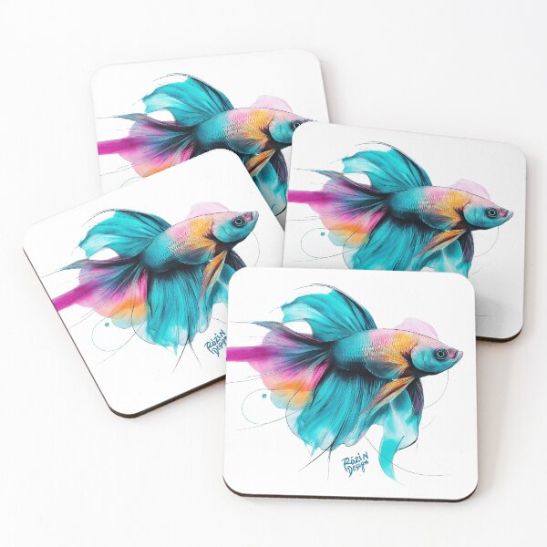 Item preview, Neon Betta Fish – Turquoise Pink Vibrant Aquatic Line Art designed and sold by Rozin-Design.