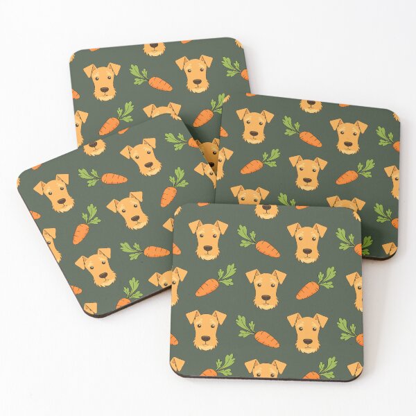 Item preview, Airedale Terrier & Carrot Pattern – Cute Seamless Dog Design – Dark Green Background Version designed and sold by ThatDoggoArtist.