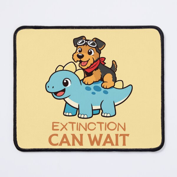 Item preview, Airedale Terrier Riding Stegosaurus – Extinction Can Wait Funny Dinosaur Dog Design designed and sold by ThatDoggoArtist.