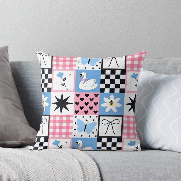 Item preview, Scandinavian Nursery Seamless Pattern, Nordic Swan Folk Art Quilt Digital Paper, Checkerboard Bow Gingham designed and sold by FRH Design ⭐⭐⭐⭐⭐.