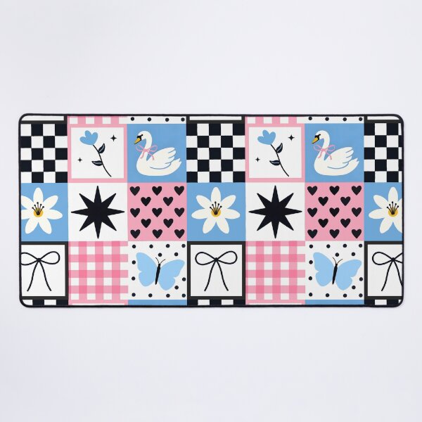 Item preview, Scandinavian Nursery Seamless Pattern, Nordic Swan Folk Art Quilt Digital Paper, Checkerboard Bow Gingham designed and sold by FRH Design ⭐⭐⭐⭐⭐.