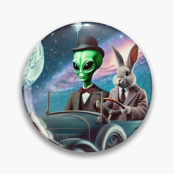 Artikelvorschau, Hase und Alien im Weltraum mit einem Oldtimer entworfen und verkauft von Dogandesighn.
