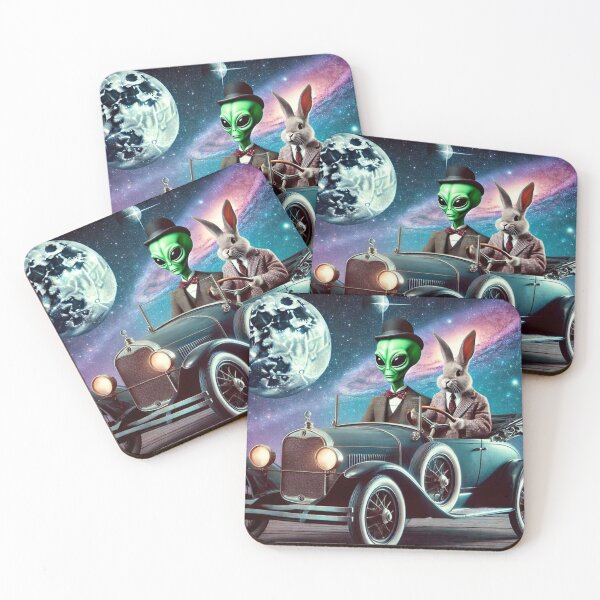 Item preview, Rabbit and Alien in space with a classic car designed and sold by Dogandesighn.
