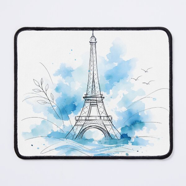 Item preview, Eiffel Tower Line Art with Watercolor Splashes designed and sold by Lumora Realm.