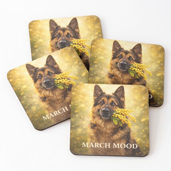 Item preview, March Mood – German Shepherd with Mimosa designed and sold by Zampettalibera.