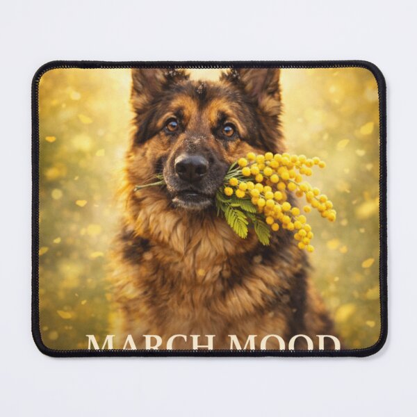 Item preview, March Mood – German Shepherd with Mimosa designed and sold by Zampettalibera.