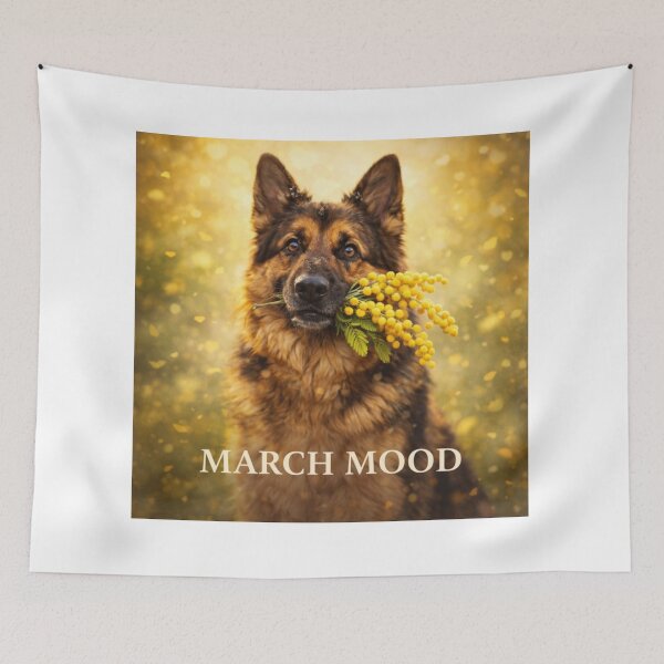 Item preview, March Mood – German Shepherd with Mimosa designed and sold by Zampettalibera.