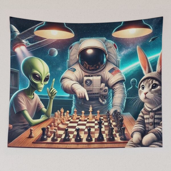 Item preview, Cosmic Chess – Alien, Astronaut & Rabbit designed and sold by Dogandesighn.