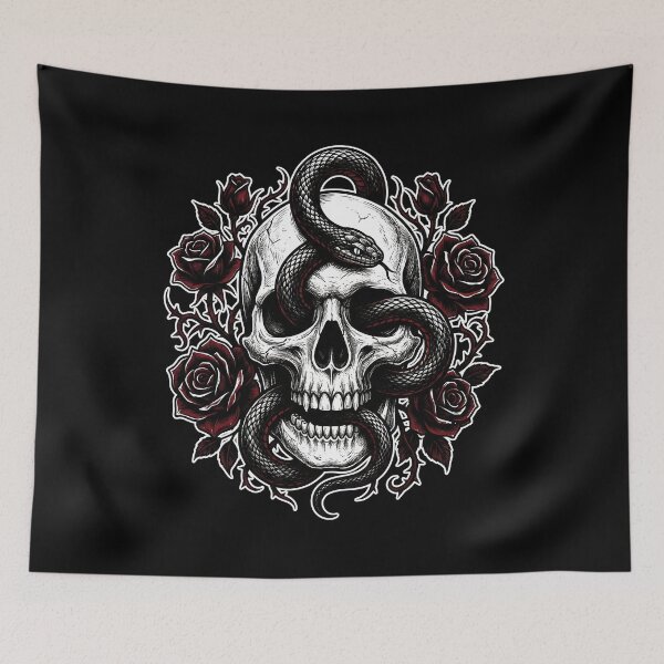 Item preview, Dark Romantic Skull and Serpent – Witchcore Gothic Tattoo Style Wall Art designed and sold by cr6zym1nd.