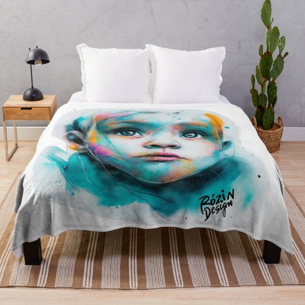 Item preview, Baby Face Portrait – Turquoise Orange Pastel Color Splash designed and sold by Rozin-Design.