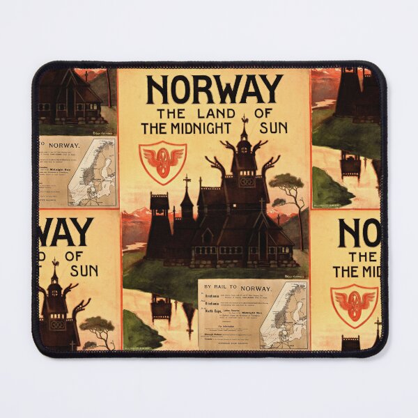 Item preview, Vintage Norway Travel Poster | Land of the Midnight Sun | Early 20th Century Art | Norwegian Stave Church | Railway Adventure designed and sold by artofuniverse.