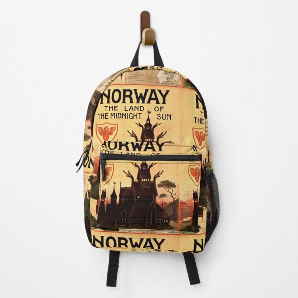 Item preview, Vintage Norway Travel Poster | Land of the Midnight Sun | Early 20th Century Art | Norwegian Stave Church | Railway Adventure designed and sold by artofuniverse.