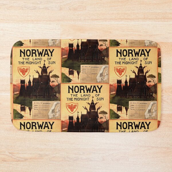 Item preview, Vintage Norway Travel Poster | Land of the Midnight Sun | Early 20th Century Art | Norwegian Stave Church | Railway Adventure designed and sold by artofuniverse.
