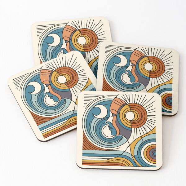Item preview, Abstract Line Face with Sun and Moon Waves designed and sold by InkSmithery.