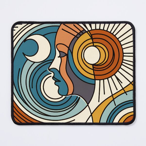 Item preview, Abstract Line Face with Sun and Moon Waves designed and sold by InkSmithery.