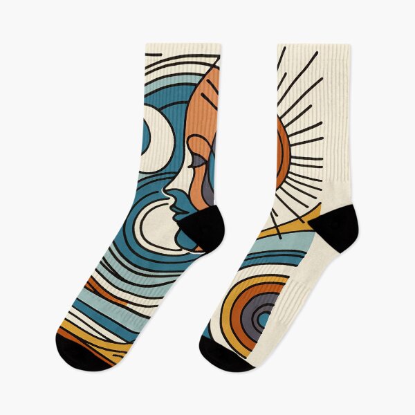 Item preview, Abstract Line Face with Sun and Moon Waves designed and sold by InkSmithery.