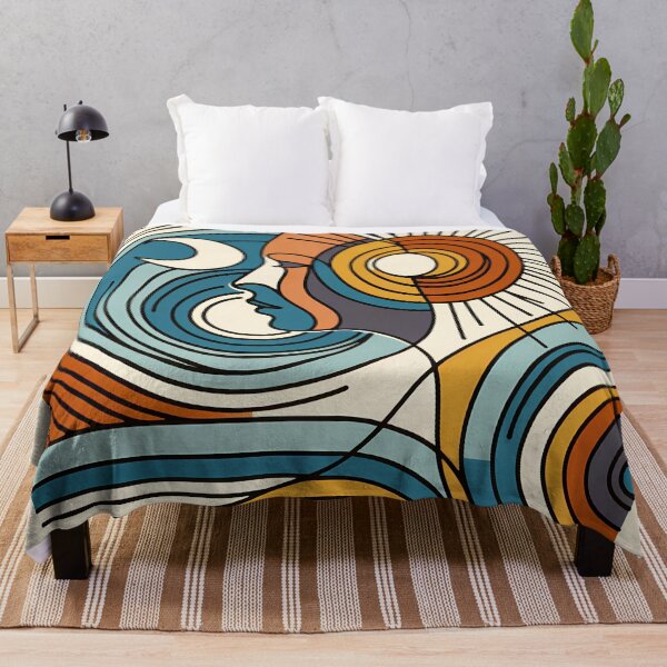 Item preview, Abstract Line Face with Sun and Moon Waves designed and sold by InkSmithery.