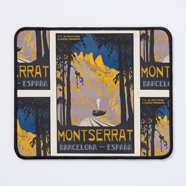 Item preview, Montserrat Barcelona España Mountain Railway Landscape Steam Train Travel Poster : Vintage Art designed and sold by artofuniverse.