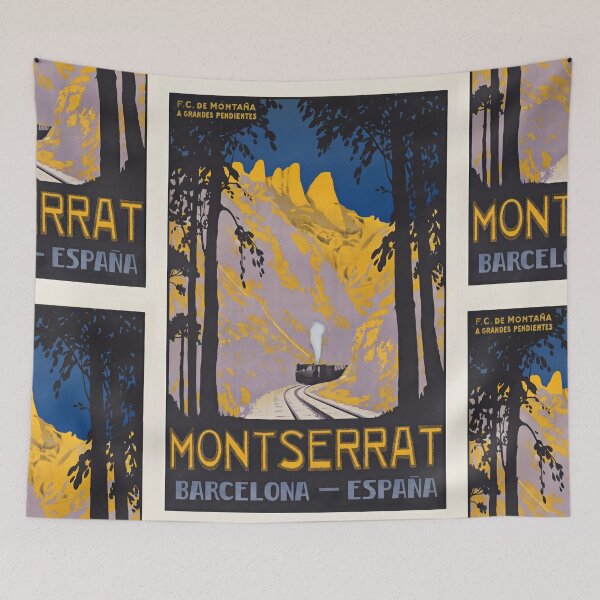 Item preview, Montserrat Barcelona España Mountain Railway Landscape Steam Train Travel Poster : Vintage Art designed and sold by artofuniverse.