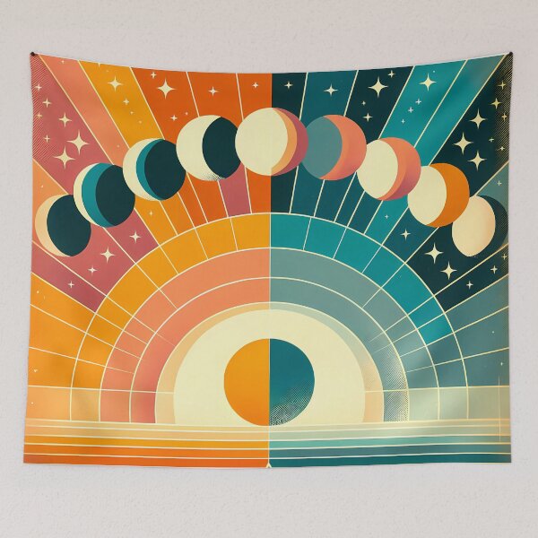 Item preview, Geometric Moon Phases Over Split Sun and Sky designed and sold by InkSmithery.