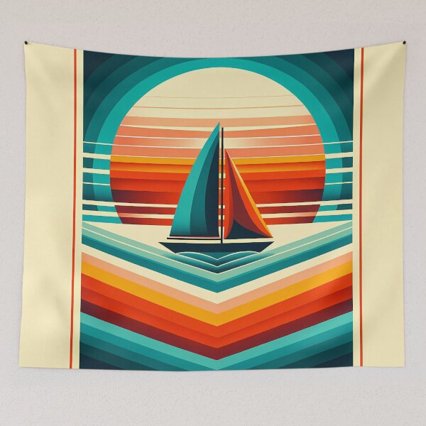Item preview, Geometric Sailboat Sunset Colour Blocks designed and sold by InkSmithery.
