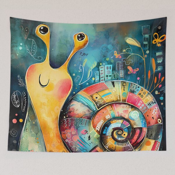 Item preview, Colorful fantasy snail with a detailed patchwork house designed and sold by WhimsyArt ○ byGTL.