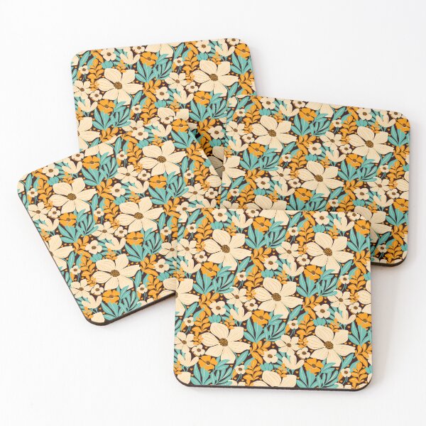 Item preview, Boho Retro Floral Pattern with Beige Flowers and Mustard Leaves designed and sold by Clara Fruggeri.