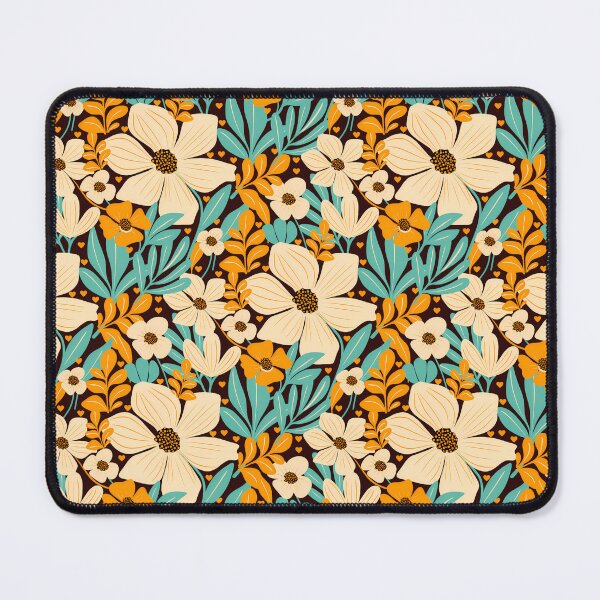 Item preview, Boho Retro Floral Pattern with Beige Flowers and Mustard Leaves designed and sold by Clara Fruggeri.