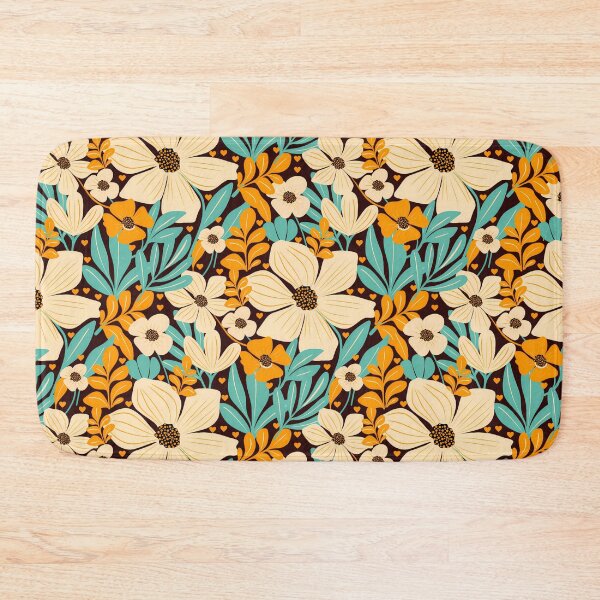 Item preview, Boho Retro Floral Pattern with Beige Flowers and Mustard Leaves designed and sold by Clara Fruggeri.