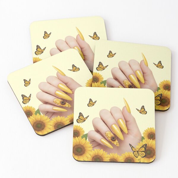 Item preview, Yellow Sunflower and Butterfly Aesthetic Nail Art designed and sold by Faelightstudio.